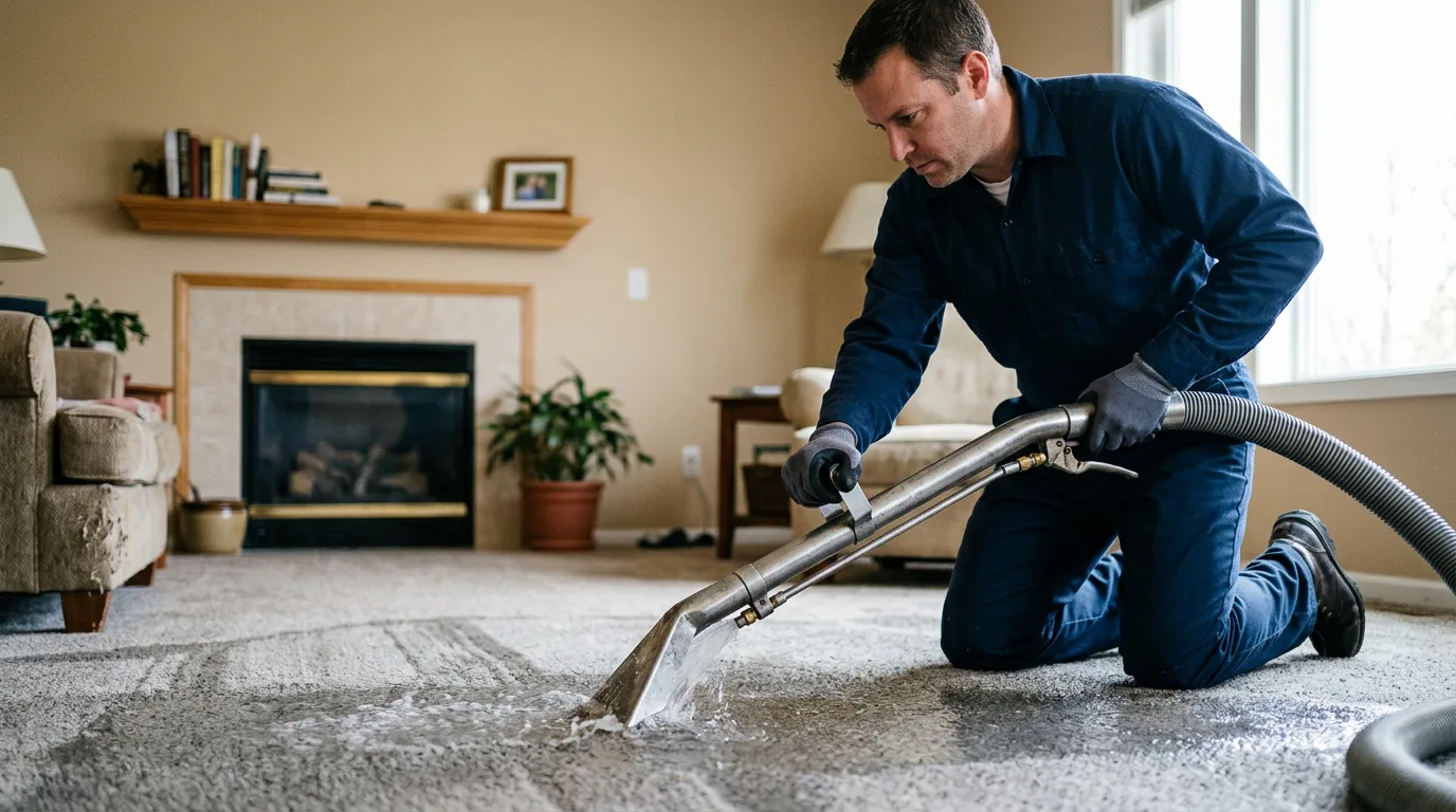 Water damage restoration technician working near Dumont, NJ